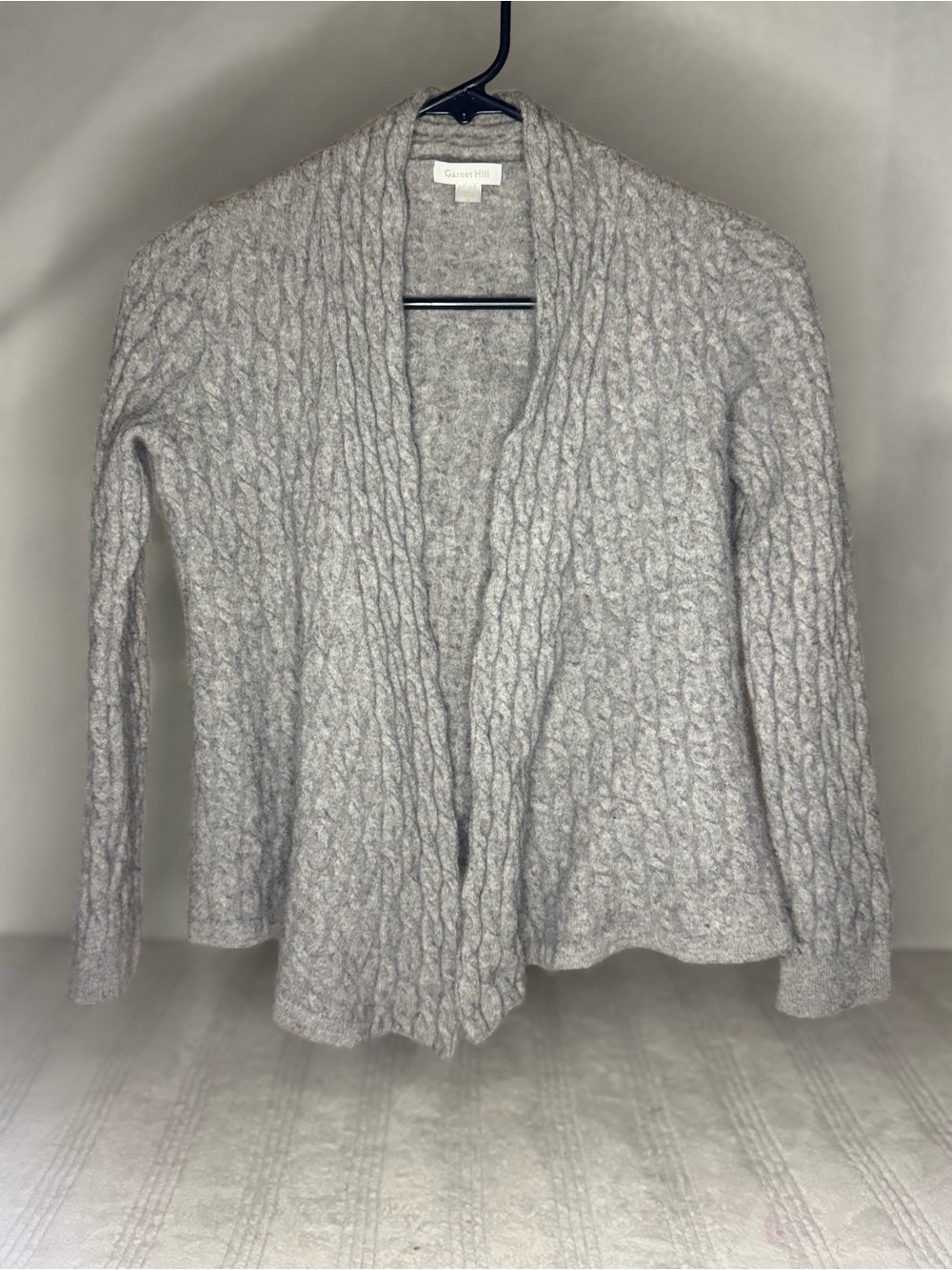 Garnet Hill Kids 100% Cashmere Cable Knit Open Cardigan Gray Size M